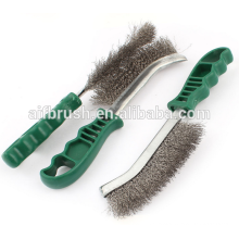 Green Plastic Curved Handle Stainless Steel Wire Brush with shaped